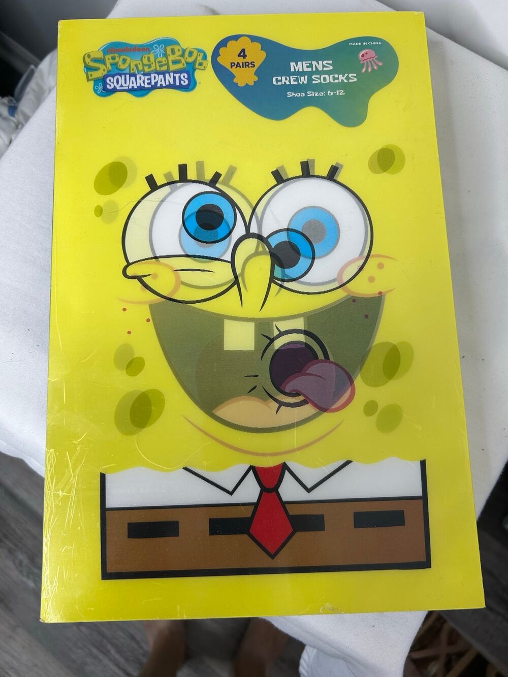 SpongeBob SquarePants Men’s Crew Socks 4-Pair Gift Box Size 6–12 NWT